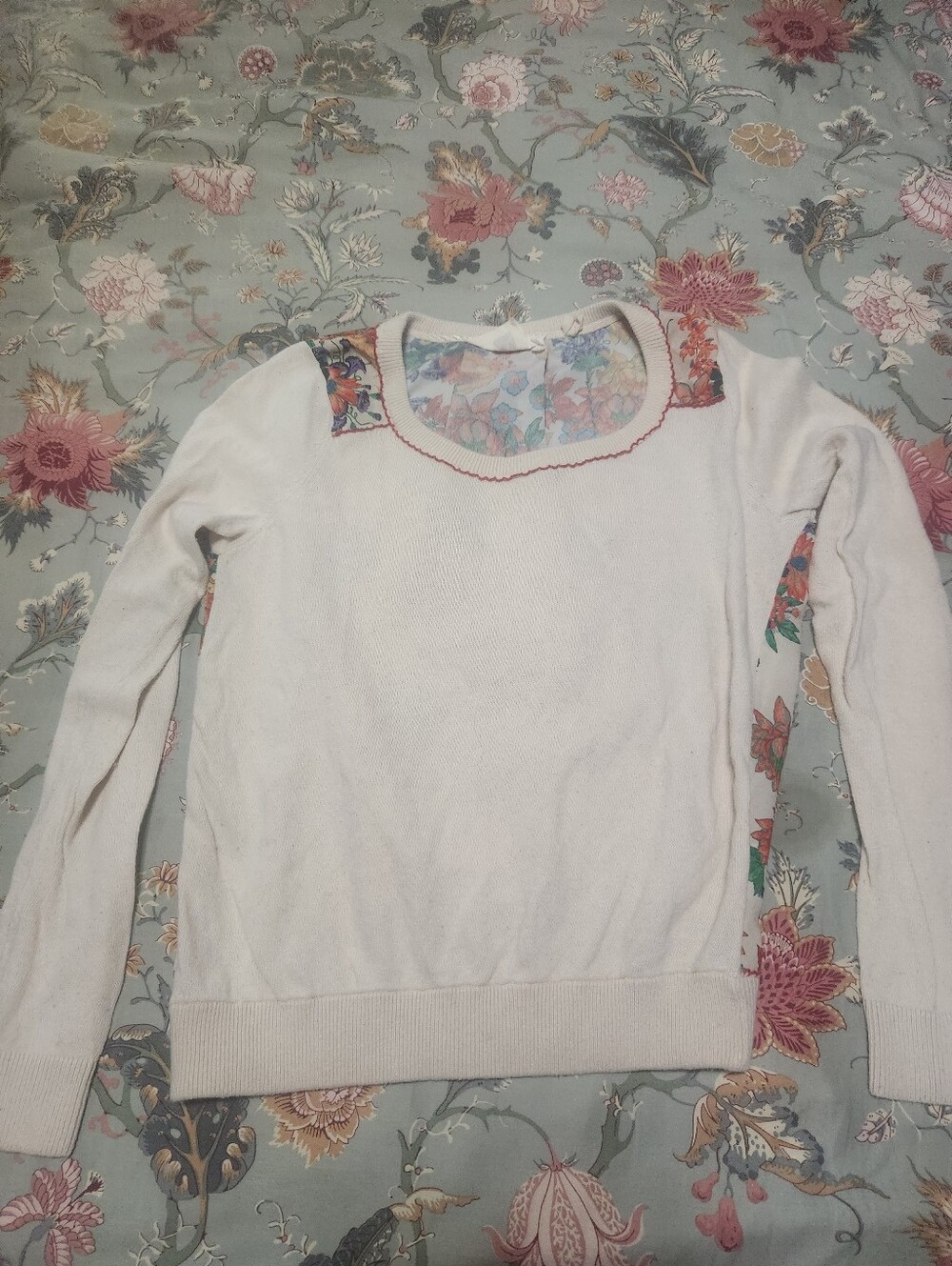 Anthropologie HWR Sheer Back Sweater Cream/Multi Color Size Small